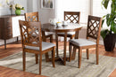 Sakina Gray Fabric Upholstered and Walnut Brown 5-Piece Dining Set Baxton