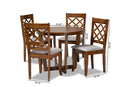 Sakina Gray Fabric Upholstered and Walnut Brown 5-Piece Dining Set Baxton