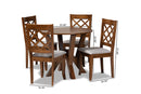 Esti Gray Fabric Upholstered and Walnut Brown 5-Piece Dining Set Baxton