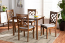 Rio Gray Fabric Upholstered and Walnut Brown 5-Piece Dining Set Baxton