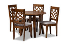 Amandine Gray Fabric Upholstered and Walnut Brown 5-Piece Dining Set Baxton