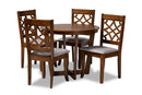 Ainsley Gray Fabric Upholstered and Walnut Brown 5-Piece Dining Set Baxton