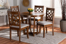 Ainsley Gray Fabric Upholstered and Walnut Brown 5-Piece Dining Set Baxton