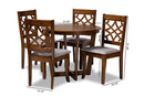 Ainsley Gray Fabric Upholstered and Walnut Brown 5-Piece Dining Set Baxton