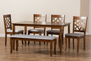 Denmark Gray Fabric Upholstered and Walnut Brown 6-Piece Dining Set Baxton
