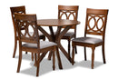 Sasa Gray Fabric Upholstered and Walnut Brown 5-Piece Dining Set Baxton