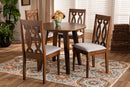 Sylvie Gray Fabric Upholstered and Walnut Brown 5-Piece Dining Set Baxton