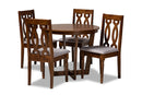 Paine Gray Fabric Upholstered and Walnut Brown 5-Piece Dining Set Baxton