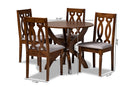 Camira Gray Fabric Upholstered and Walnut Brown 5-Piece Dining Set Baxton