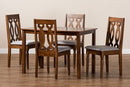 Jorah Gray Fabric Upholstered and Walnut Brown 5-Piece Dining Set Baxton
