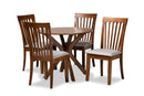 Crossroads Gray Fabric Upholstered and Walnut Brown 5-Piece Dining Set Baxton