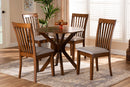 Crossroads Gray Fabric Upholstered and Walnut Brown 5-Piece Dining Set Baxton