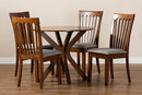 Crossroads Gray Fabric Upholstered and Walnut Brown 5-Piece Dining Set Baxton