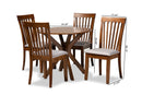 Crossroads Gray Fabric Upholstered and Walnut Brown 5-Piece Dining Set Baxton