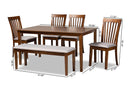Athena Gray Fabric Upholstered and Walnut Brown 6-Piece Dining Set Baxton