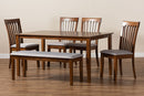 Athena Gray Fabric Upholstered and Walnut Brown 6-Piece Dining Set Baxton