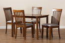 Tayla Gray Fabric Upholstered and Walnut Brown 5-Piece Dining Set Baxton