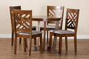 Siskal Gray Fabric Upholstered and Walnut Brown 5-Piece Dining Set Baxton