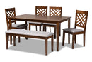 Crayton Gray Fabric Upholstered and Walnut Brown 6-Piece Dining Set Baxton