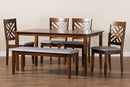 Crayton Gray Fabric Upholstered and Walnut Brown 6-Piece Dining Set Baxton