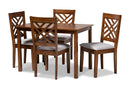 Iden Gray Fabric Upholstered Walnut Brown 5-Piece Dining Set Baxton