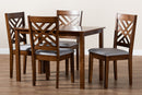 Iden Gray Fabric Upholstered Walnut Brown 5-Piece Dining Set Baxton