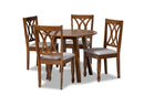 Acosta Gray Fabric Upholstered and Walnut Brown 5-Piece Dining Set Baxton