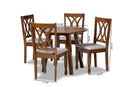 Acosta Gray Fabric Upholstered and Walnut Brown 5-Piece Dining Set Baxton