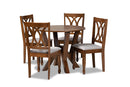 Nefeli Gray Fabric Upholstered and Walnut Brown 5-Piece Dining Set Baxton