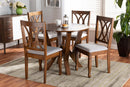 Nefeli Gray Fabric Upholstered and Walnut Brown 5-Piece Dining Set Baxton
