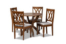 Amira Gray Fabric Upholstered and Walnut Brown 5-Piece Dining Set Baxton