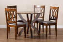 Amira Gray Fabric Upholstered and Walnut Brown 5-Piece Dining Set Baxton