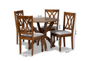 Amira Gray Fabric Upholstered and Walnut Brown 5-Piece Dining Set Baxton