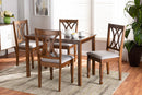 Kayla Gray Fabric Upholstered and Walnut Brown 5-Piece Dining Set Baxton