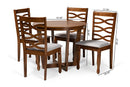 Annalisa Gray Fabric Upholstered and Walnut Brown 5-Piece Dining Set Baxton