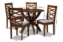 Darien Gray Fabric Upholstered and Walnut Brown 5-Piece Dining Set Baxton