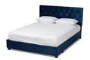 Paxton Navy Blue Velvet Fabric 2-Drawer King Size Platform Storage Bed Baxton