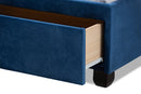 Paxton Navy Blue Velvet Fabric 2-Drawer King Size Platform Storage Bed Baxton