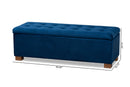 Eleri Navy Blue Velvet Fabric Upholstered Grid-Tufted Storage Ottoman Bench Baxton