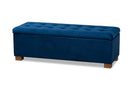 Eleri Navy Blue Velvet Fabric Upholstered Grid-Tufted Storage Ottoman Bench Baxton
