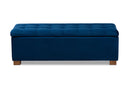Eleri Navy Blue Velvet Fabric Upholstered Grid-Tufted Storage Ottoman Bench Baxton