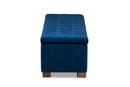 Eleri Navy Blue Velvet Fabric Upholstered Grid-Tufted Storage Ottoman Bench Baxton