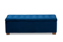 Eleri Navy Blue Velvet Fabric Upholstered Grid-Tufted Storage Ottoman Bench Baxton