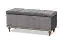 Alfro Gray Velvet Fabric Upholstered Button-Tufted Storage Ottoman Bench Baxton