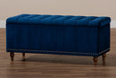 Alfro Navy Blue Velvet Fabric Upholstered Button-Tufted Storage Ottoman Bench Baxton