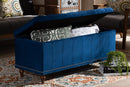 Alfro Navy Blue Velvet Fabric Upholstered Button-Tufted Storage Ottoman Bench Baxton