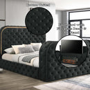 Kana Eastern King Bed w/LED, Fireplace & TV Stand, Black Upholstery Velvet Acme