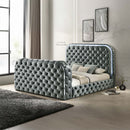Kana Eastern King Bed w/LED, Fireplace & TV Stand, Gray Upholstery Velvet Acme