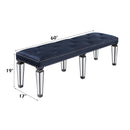 Varian 60" Bench, Mirrored, Dark Navy Velvet & Black & Sliver Finish