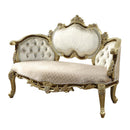 Desiderius 70" Bench, Beige Fabric, Antique Gold & Hand Paint Brown